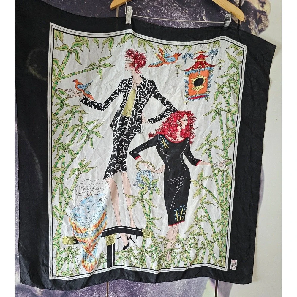 Thom Smith Atelier XXI Large Square Silk Scarf Fashion Illustration Bamboo Print